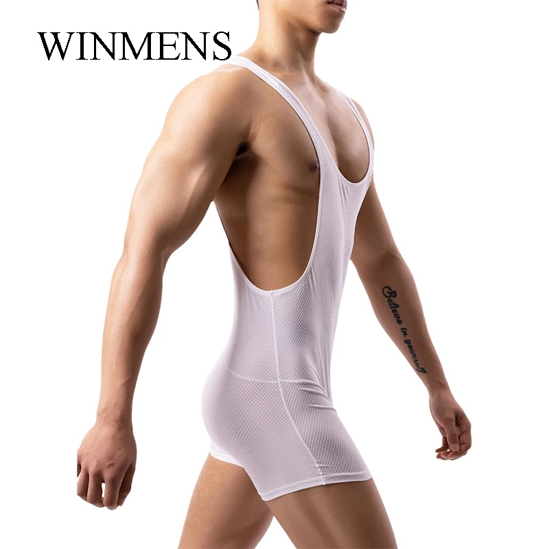 Solid Elastic Men's Polyester Sports Jumpsuit Running Gym Shapers Male Bodybuilding Dress Adult One Pieces Pajamas Underwear