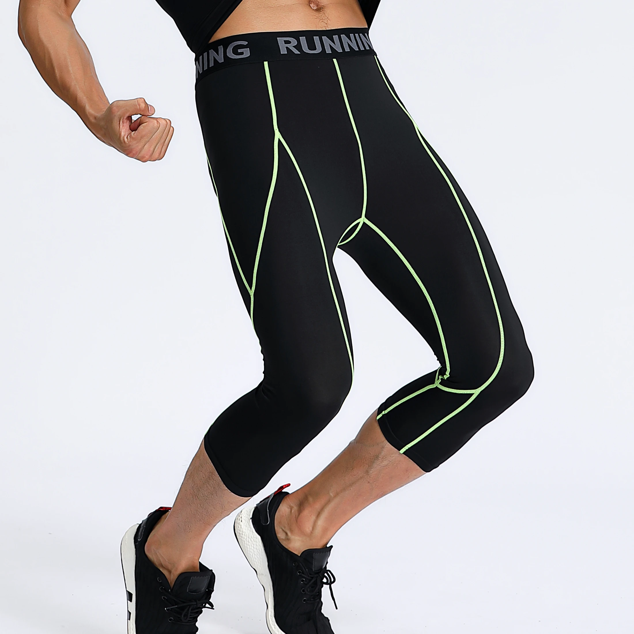 Men Running Pants Leggings Outdoor Sport Yoga Gym Guys Fitness Basketball Cycling Soccer Tights 3 4 Pant Quick Drying Breathable