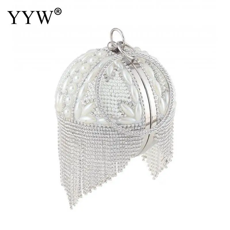 Rhinestone Clutch Round Ball Luxury Tassel Evening Purse Bag 2023 Diamond Wedding Party Handbag Sliver Gold Handle Evening Bag
