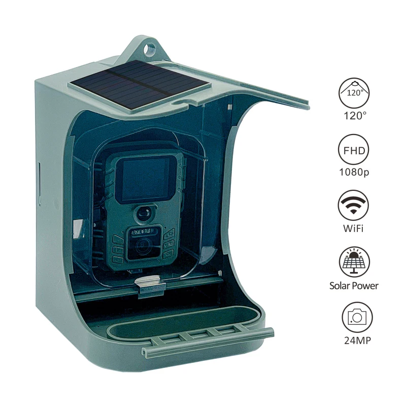 Solar Powered 1080P Wireless WiFi Smart Bird Feeder Camera Waterproof Bird Watching Camera Hunting Trail camera