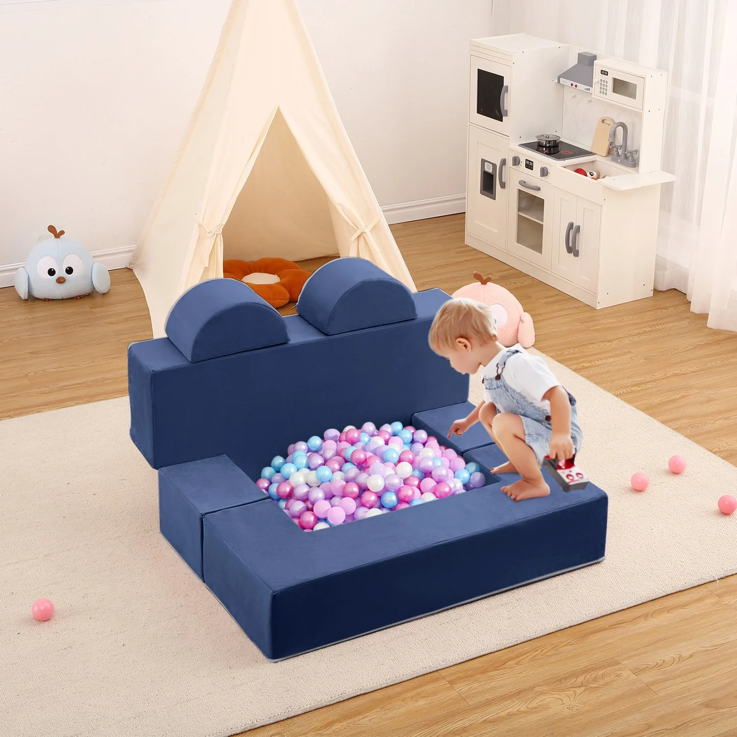 Modulares Kindersofa aus Schaumstoff mit abnehmbaren Kissen, wandelbares weiches Sofa zum Lesen und Spielen – Detail 21