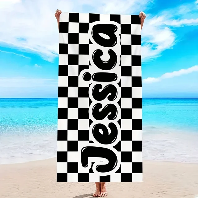 Custom Black and White Checkered Beach Towel 1 | Custom Black and White Checkered Beach Towel 12