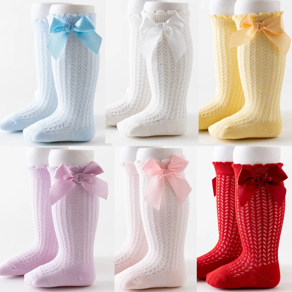 Spring Summer Baby Socks Big Bow Red Children's Knee High Newbron  Mother Kids Floor Cotton Socks Baby Accessories Girls Clothes 3