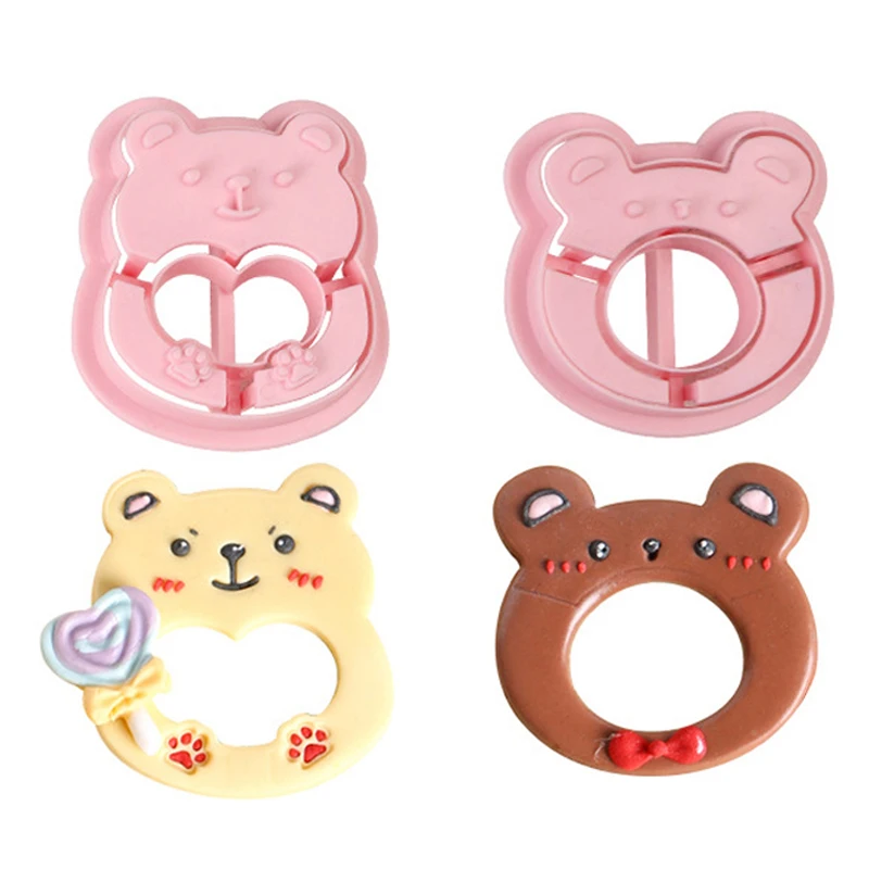 Cute Bear Mold Cookie Bear Stamp Cookie Cutters Set Fondant Biscuit Mold DIY Pastry Baking Tool Shaker Forms for Cookies