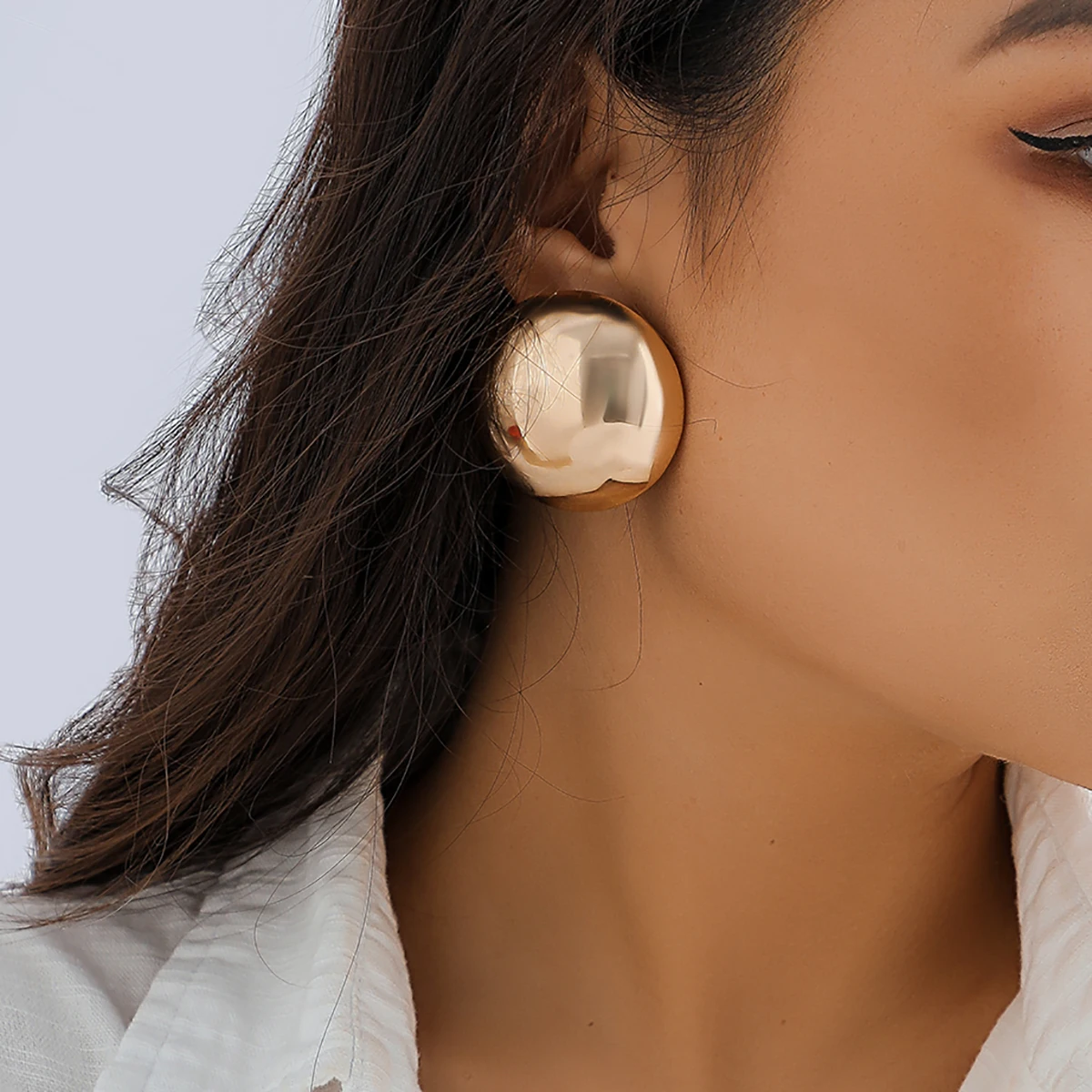 Exaggerated Big Hemispherical Metal Buttons Stud Earrings