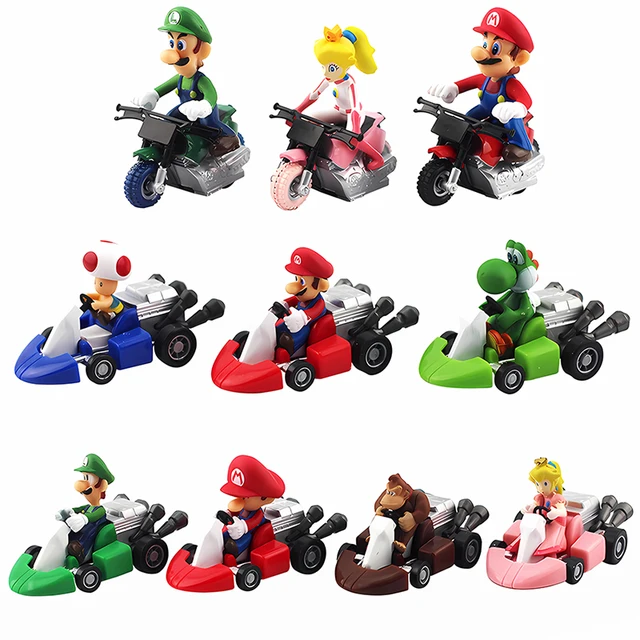 2pcs Super Mario Racing Kart Figure Model Bowser Mushroom Kawaii Cars Toys  - Railed/motor/cars/bicycles - AliExpress