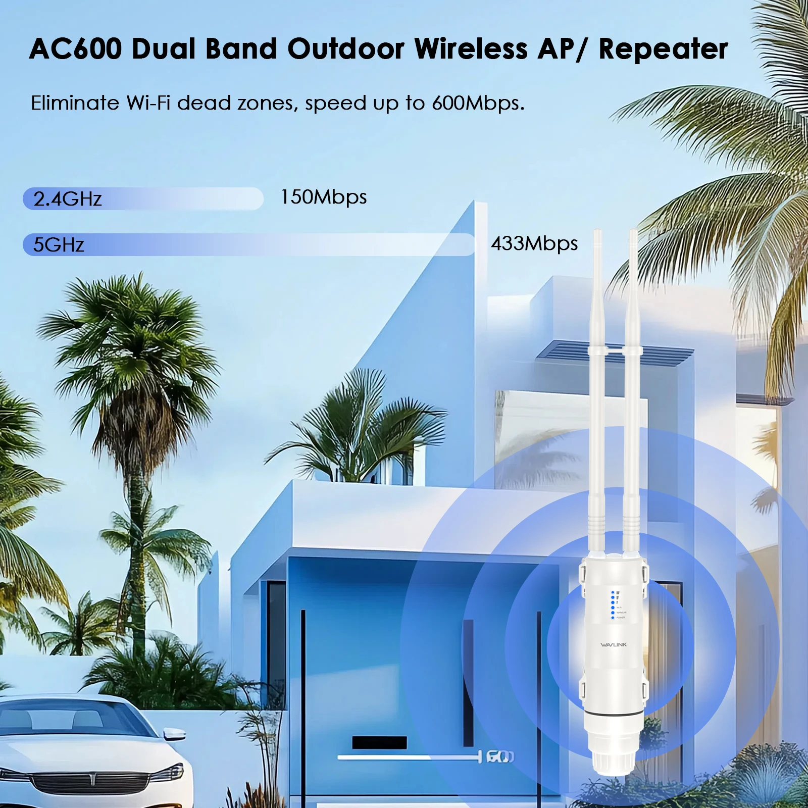 Repetidor WiFi Exterior AC600 De Doble Banda – Cubre Grandes áreas, Resistente A La Intemperie Y Con PoE