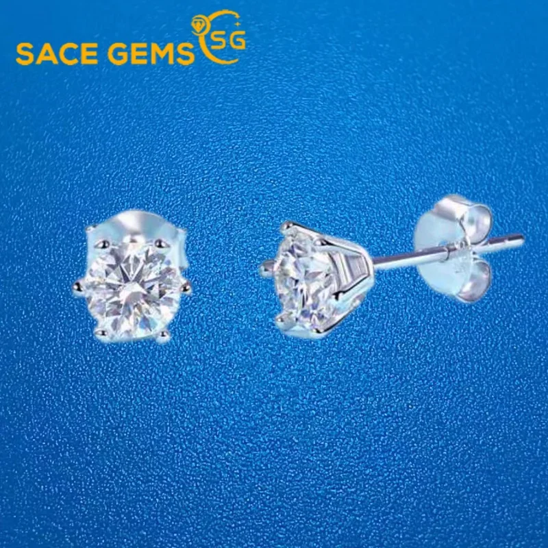 

SACEGEMS 0.5-1CT Certified Moissanite Stud Earrings for Women Platinum Plating Sterling Silver Diamond Ear Studs Wedding Jewelry