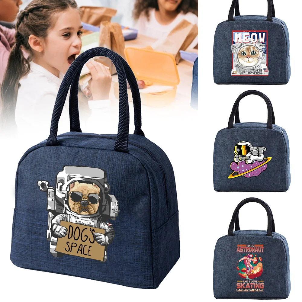 Portable Lunch Bag Thermal Insulated Lunch Box Bento Pouch Astronaut Print Dinner Insulation Bag Student Thickened New Lunch Bag