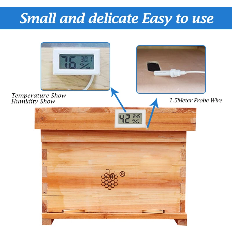 Beekeeping Tools Beekeeping Accessories Beekeeping Beehive Mini Convenient Digital Lcd Hygrometer Thermometer with Sensor Monitoring Display Humidity Detector