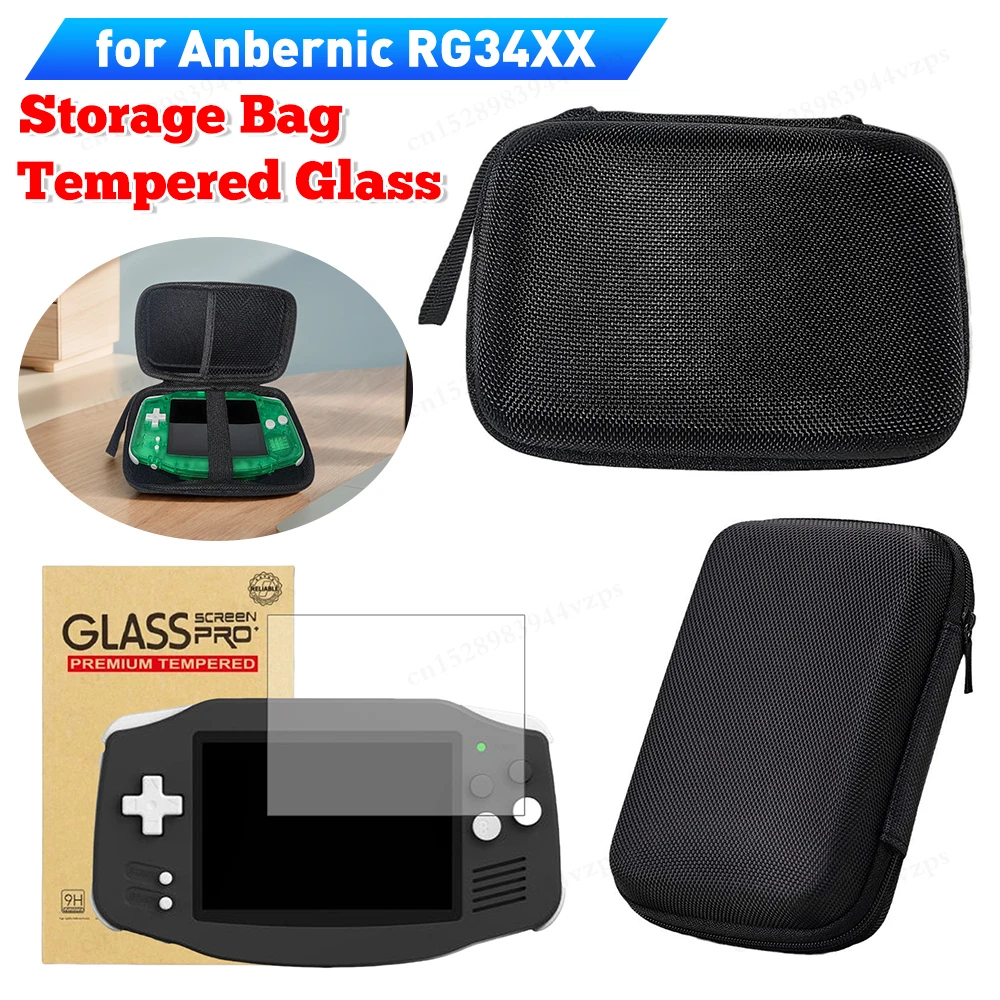 for Anbernic RG34XX Protective Film and Storage Bag for R36S R35S K36 Protect Bag Shockproof Cover Shell Cases Carrying Bags