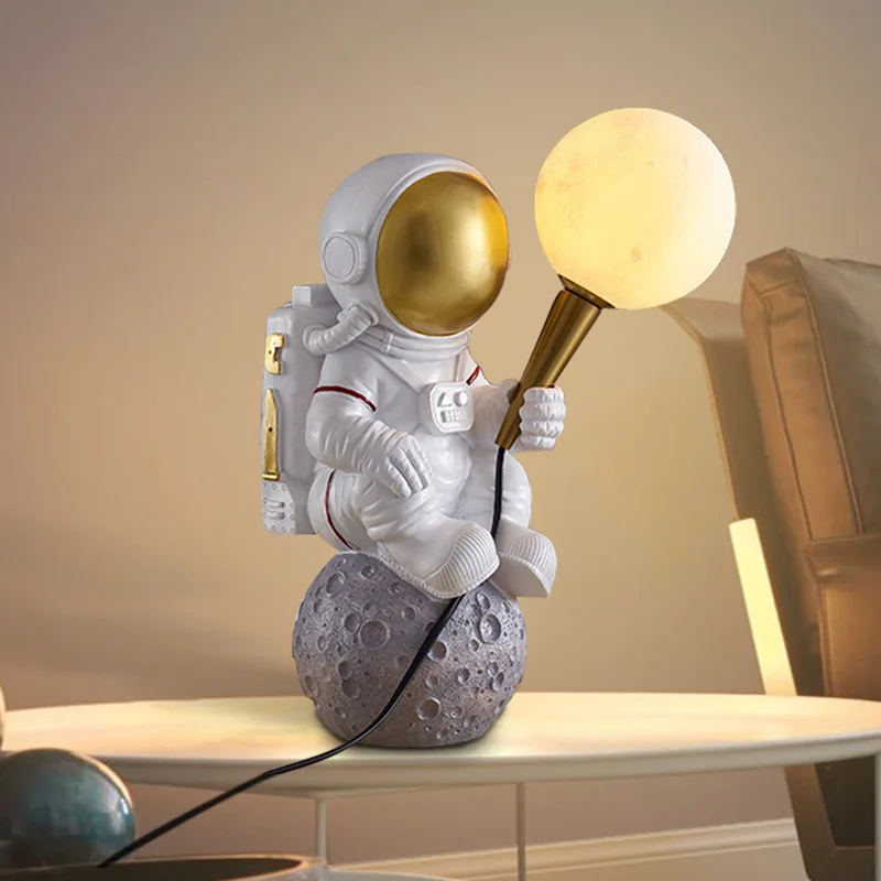 

Contemporary Children Desk Night Lights Led 3D Moon Resin Creative Decor Home Kids Bedroom Bedside Table Lamp