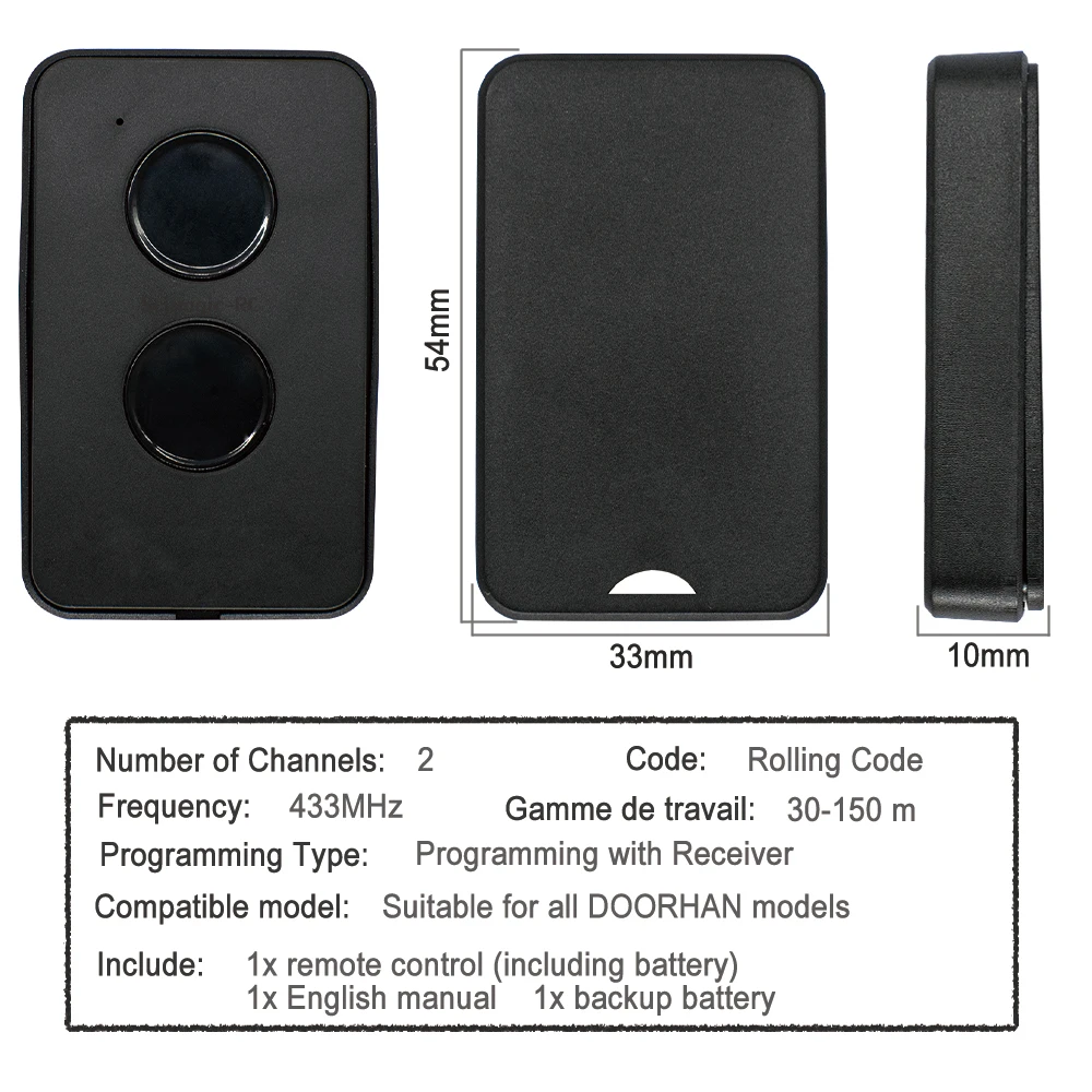 DOORHAN TRANSMITTER -4 Garage Door Control Remote 2PRO Rolling.
