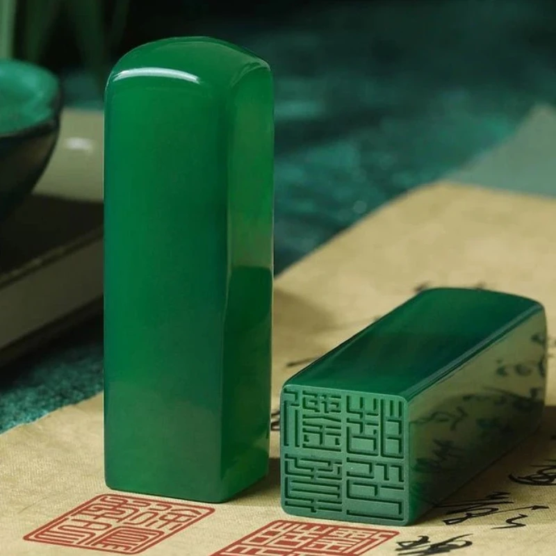 천연 녹색 마노 옥석 개인 이름 인장 서예 그림 서명 개인 스탬프 컬렉션 도서 선물 예술 공예