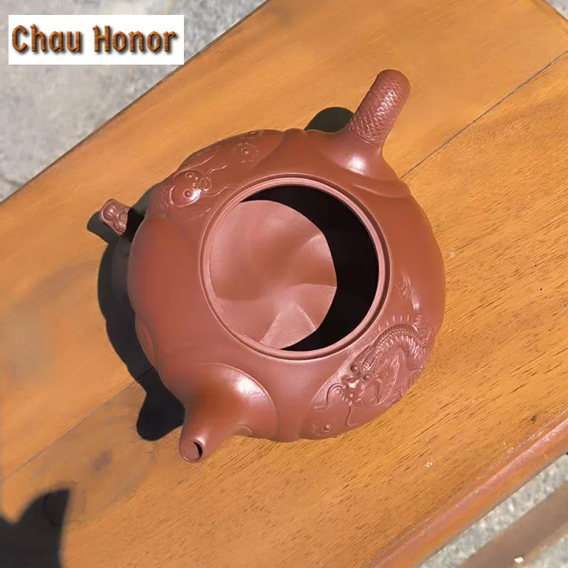 360ml Retro Yixing Purple Clay Teapot Handmade Fish To Dargon Pot Raw Ore Dahongpao Mud Tea Infuser Kettle Chinese Zisha Teaset