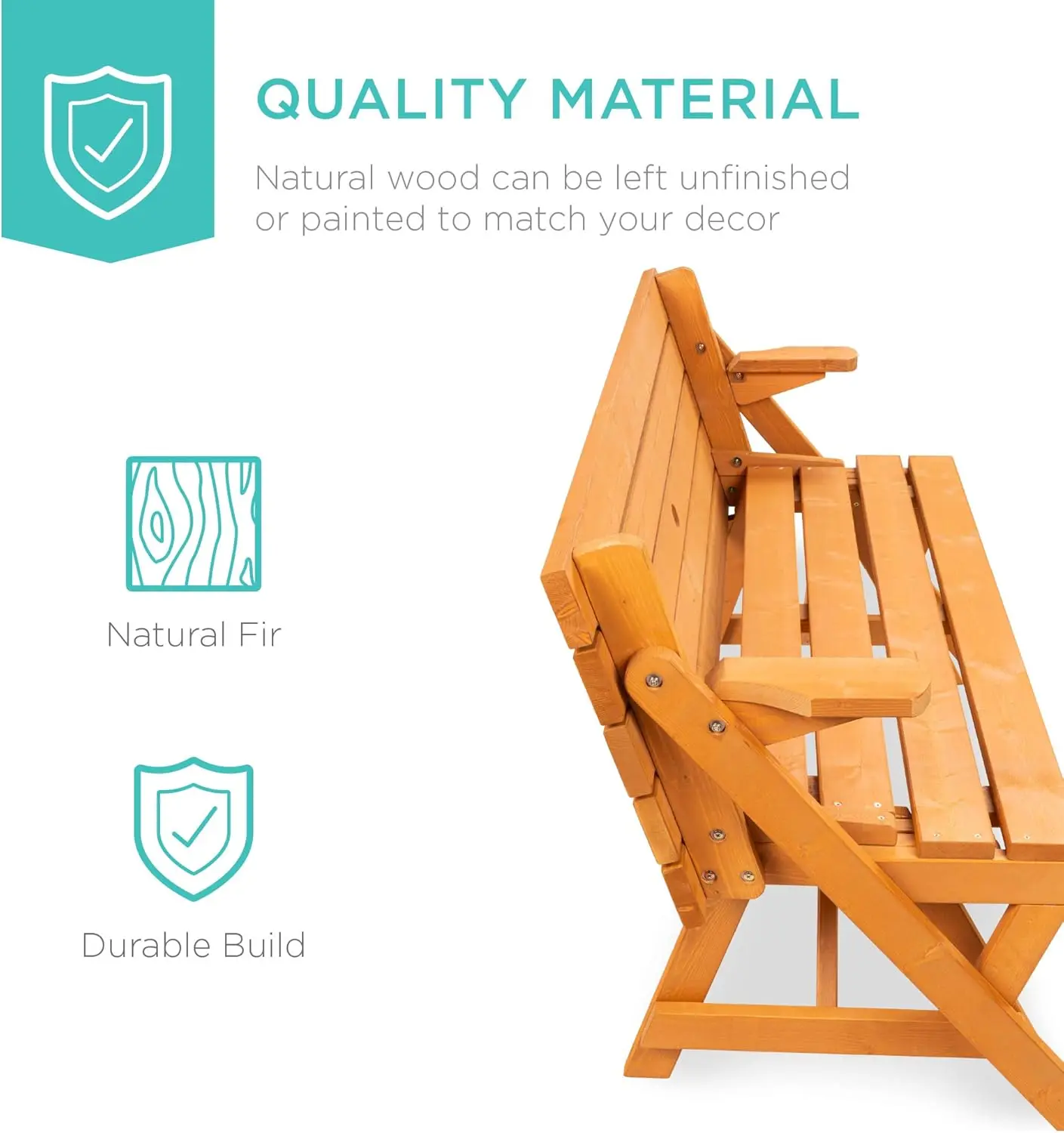 2-in-1 Convertible Wooden Picnic Table & Garden Bench 3
