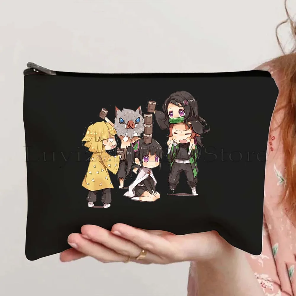 Anime Demon Slayer Gifts Tanijro Giyuu Kimetsu Nezuko Canvas Cosmetic Makeup Toilet Storage Card Bag Pencil Case Zipper Pouch 5