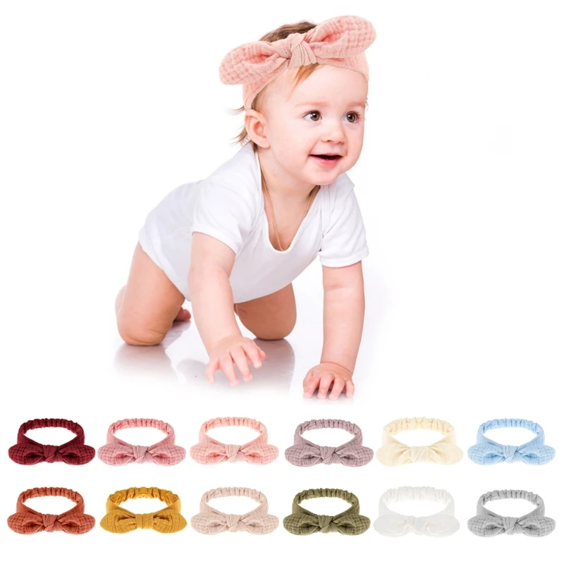 

Повязка на голову с бантом для маленьких девочек, эластичная повязка на голову с большим бантом из марлевого хлопка, Детские аксессуары для волос, широкие повязки на голову