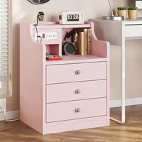 Pink Charging Station Nightstand with Storage and Hutch for Bedside 6