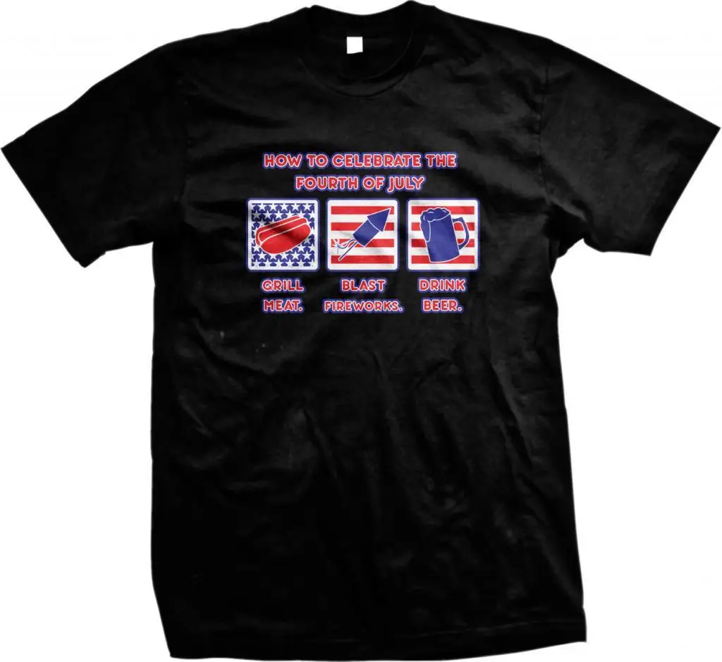 Come Festeggiare Il 4 Luglio-Grill Meat-Blast Fireworks-Drink T-Shirt Da Uomo