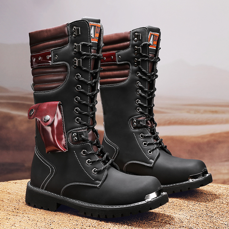 Men's high top motorcycle boots autumn and winter fashion outdoor collision resistant anti slip soft sole casual leather boots