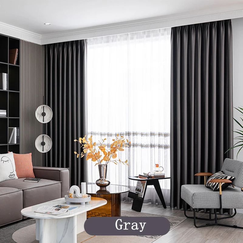 100% Full Blackout Curtains Custom Made Thermal Insulation Reduce Noise Solid Color Jacquard Bedroom Living Room Curtains 5