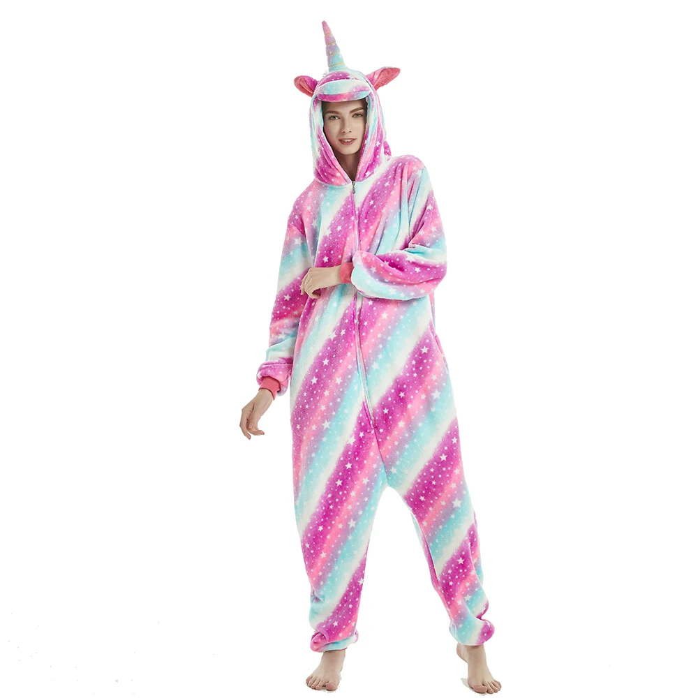 Kigurumis Galaxy Unicorn Women Onesies Pajama Adults Flannel Sleepwear Pajamas Zipper Homewear Cospaly Funny Jumpsuits Festival