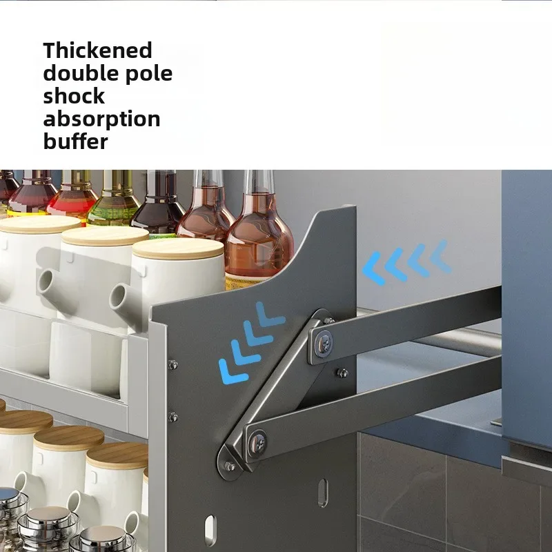 Kitchen Lift Basket, Modular Kitchen, Double Layered Storage Shelves with Upper and Lower Buffering, Multiple Sizes, Gun Gray