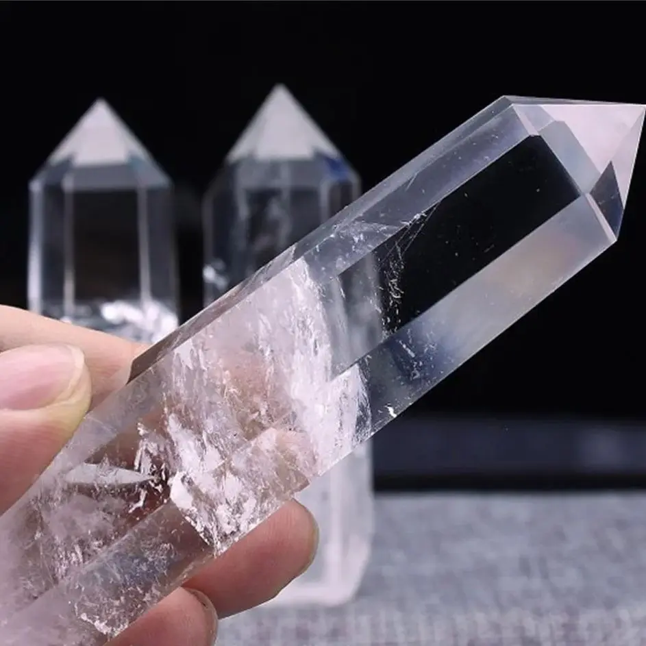 

Natural White Clear Quartz Crystal Point Tower Healing Stone Energy Ore Mineral Obelisk Home Decor Ornaments Wand Chakra Stones
