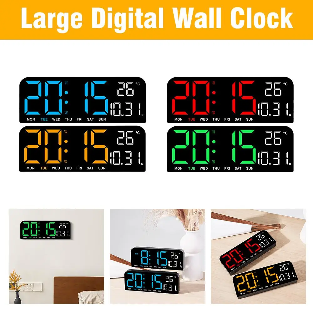 

Large Digital Wall Clock Temperature And Date Week Clock 12/24H Timing LED Electronic Table Night Mode Alarm Display Clock N0N1