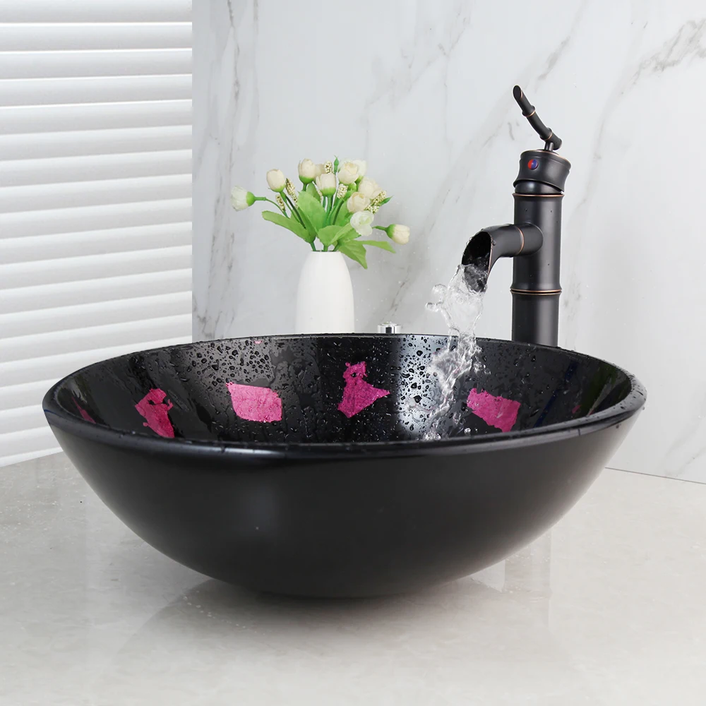 Yanksmart Modern Luxury Tempered Glass Basin Sink Hand Painting Finish