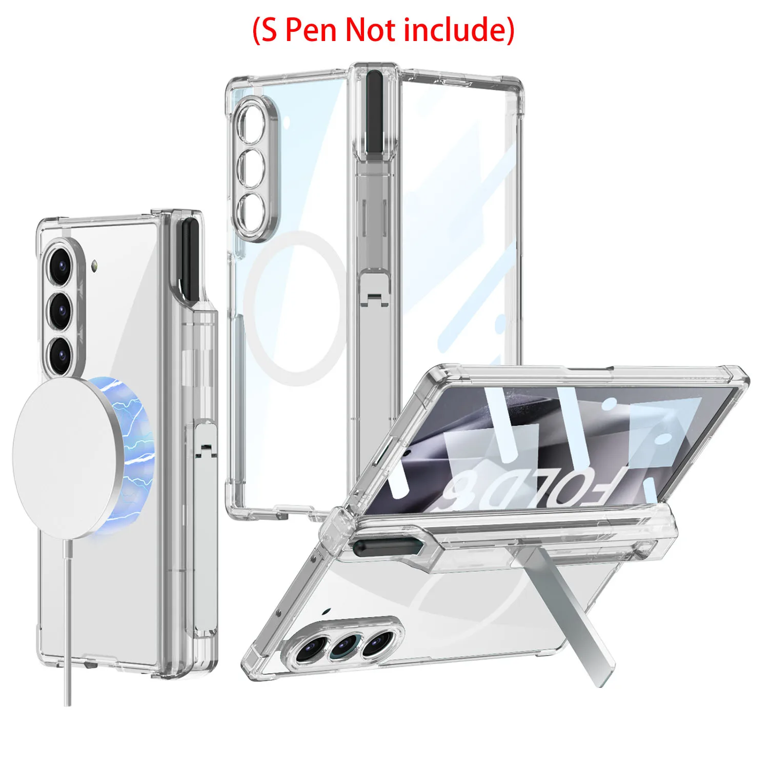 Robuste, stark sturzsichere TPU-Schutzhülle für Samsung Galaxy Z Fold 6, magnetische Aufladung, mit Telefonständer, Glasbildschirmfolie_voghion.com