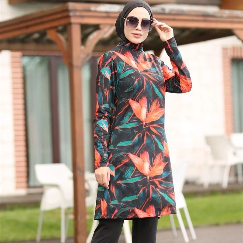 Muslim Swimwear Muslim Women Swimwear Modest Patchwork Hijab Long Sleeves Sport Swimsuit 3pcs Islamic Burkinis Wear Bathing Suit women swimwear,muslim swimwear