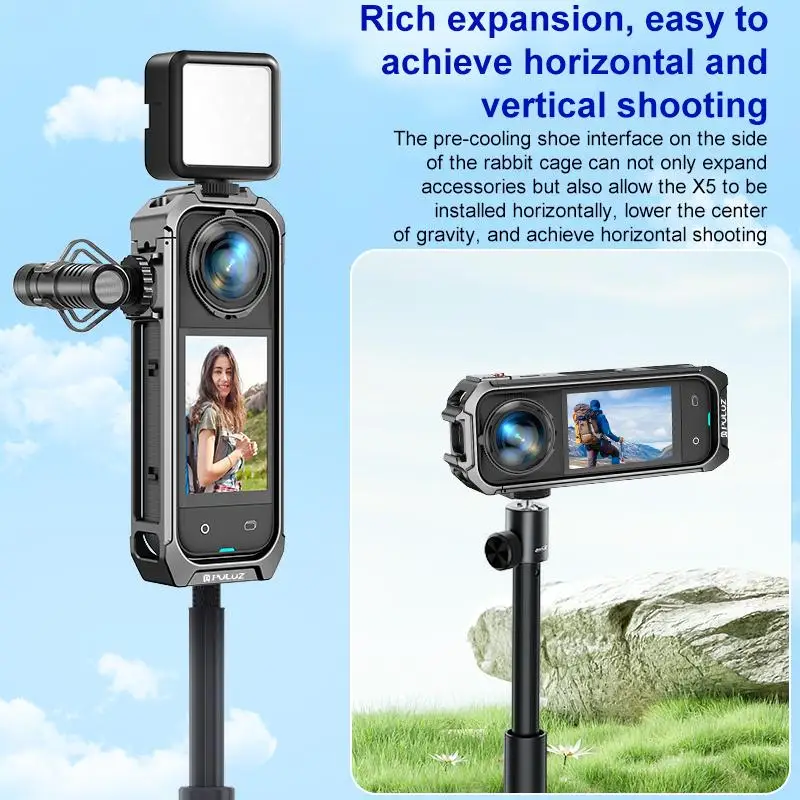 For Insta360 X5 PULUZ Aluminum Alloy Protective Cage Rig Expand Cold Shoe Housing Frame