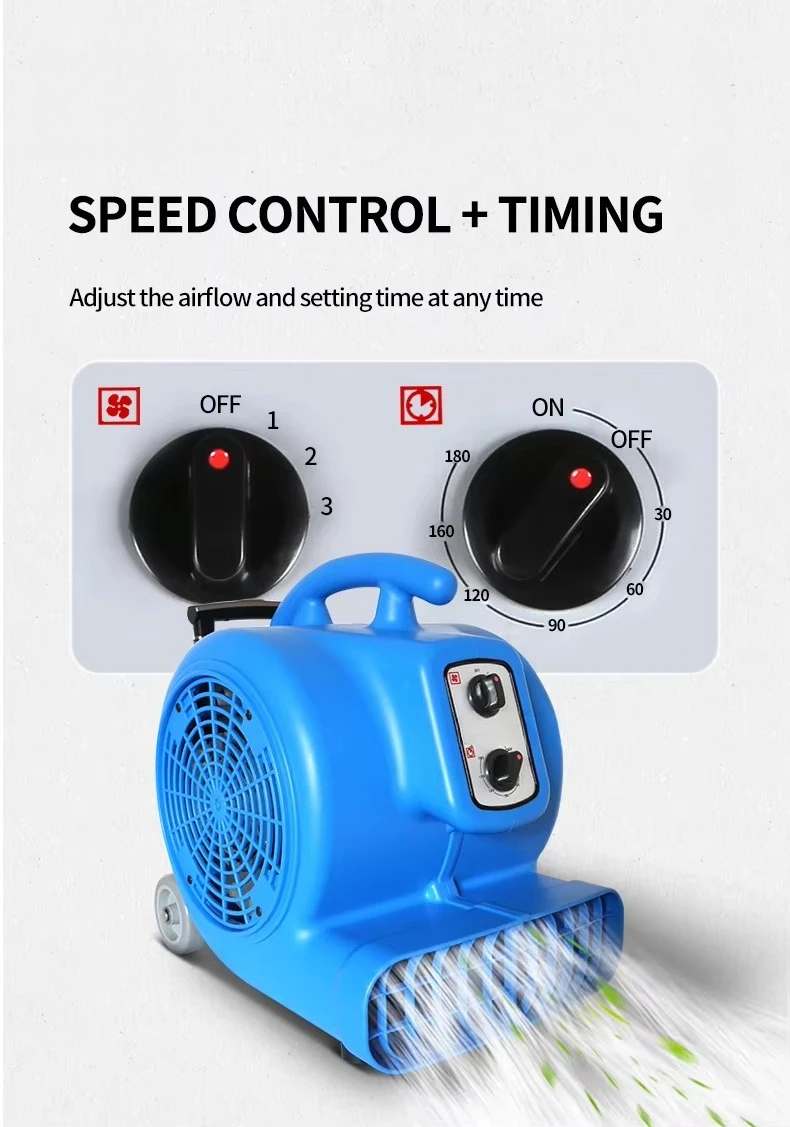 3 Speed Timed High Efficiency Floor Dryer Blower with Handle and Wheels for Air
