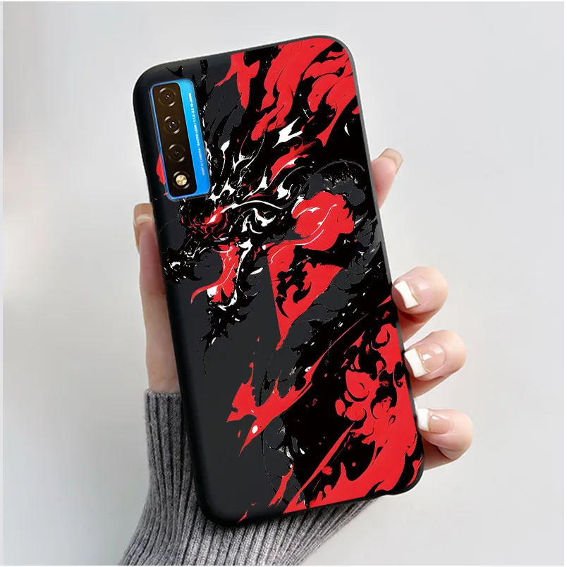 Floral Pattern Shockproof Case - Fashion Cartoon Design, Soft Black Cover