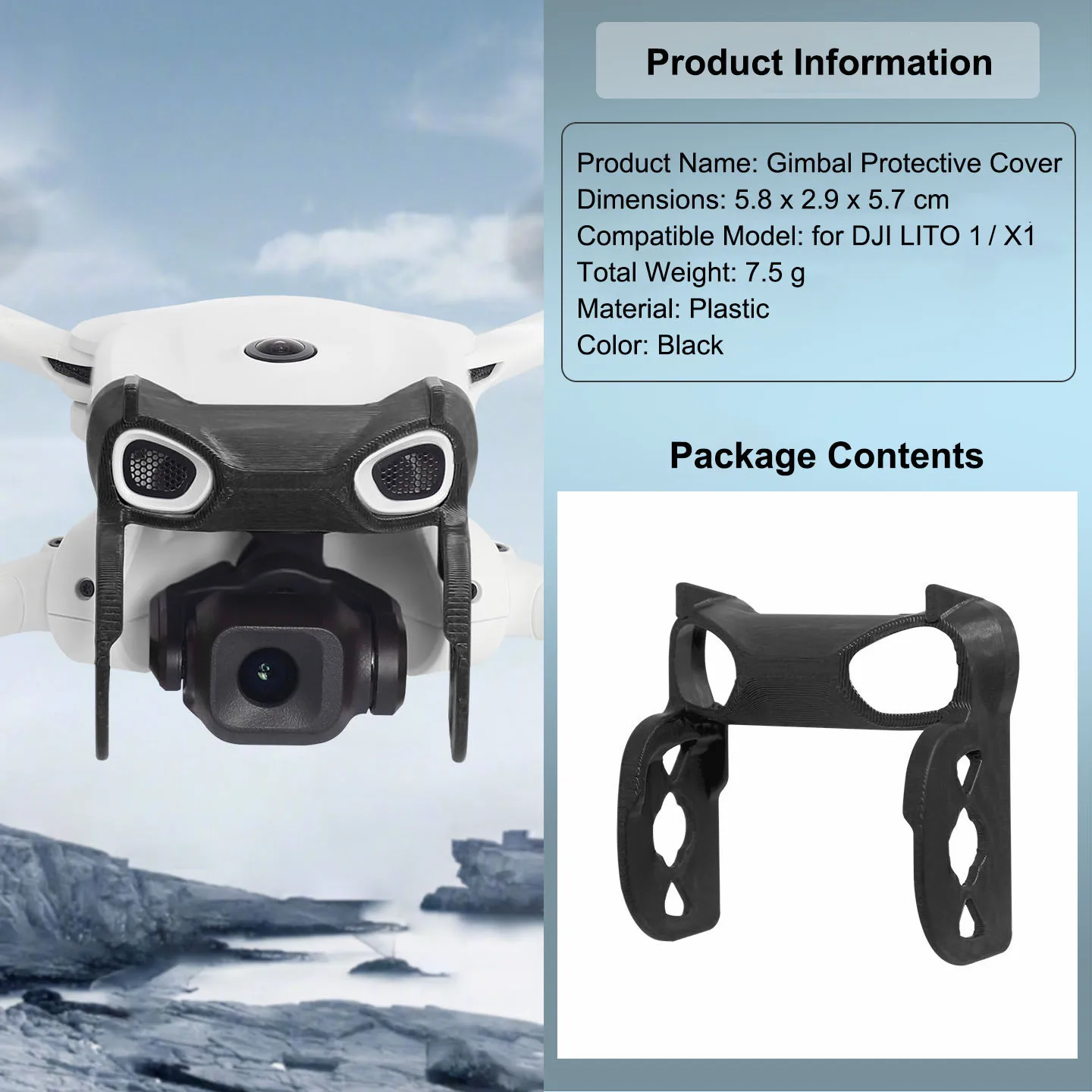 Protection de cardan DJI LITO 1/X1 en gros plan, moulage précis épousant la forme du cardan