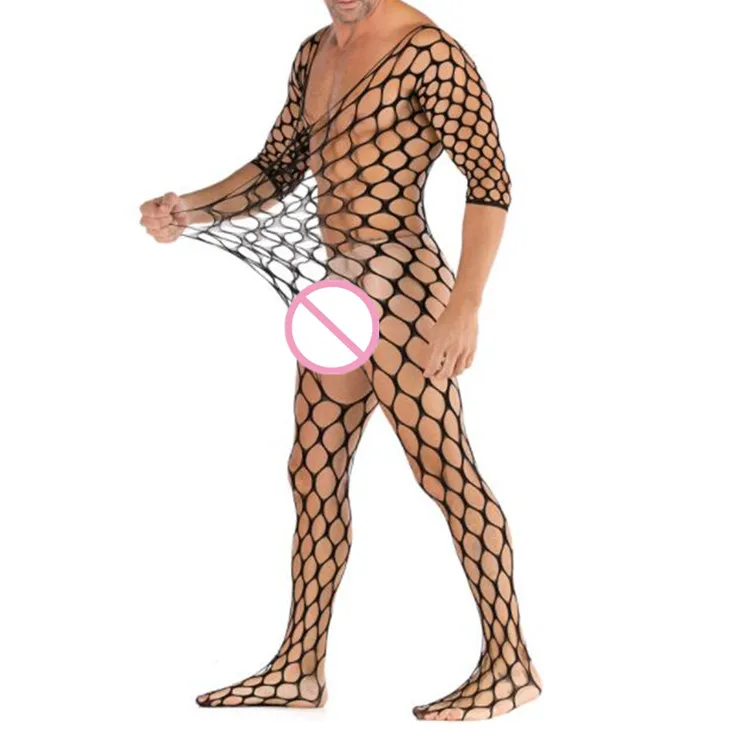 

Gay Men Underwear Lingerie Sexy Accessories Pajamas Erotic Fishnet Bodystocking Catsuit Plus Size Body Suit Male Soft Sleepwear