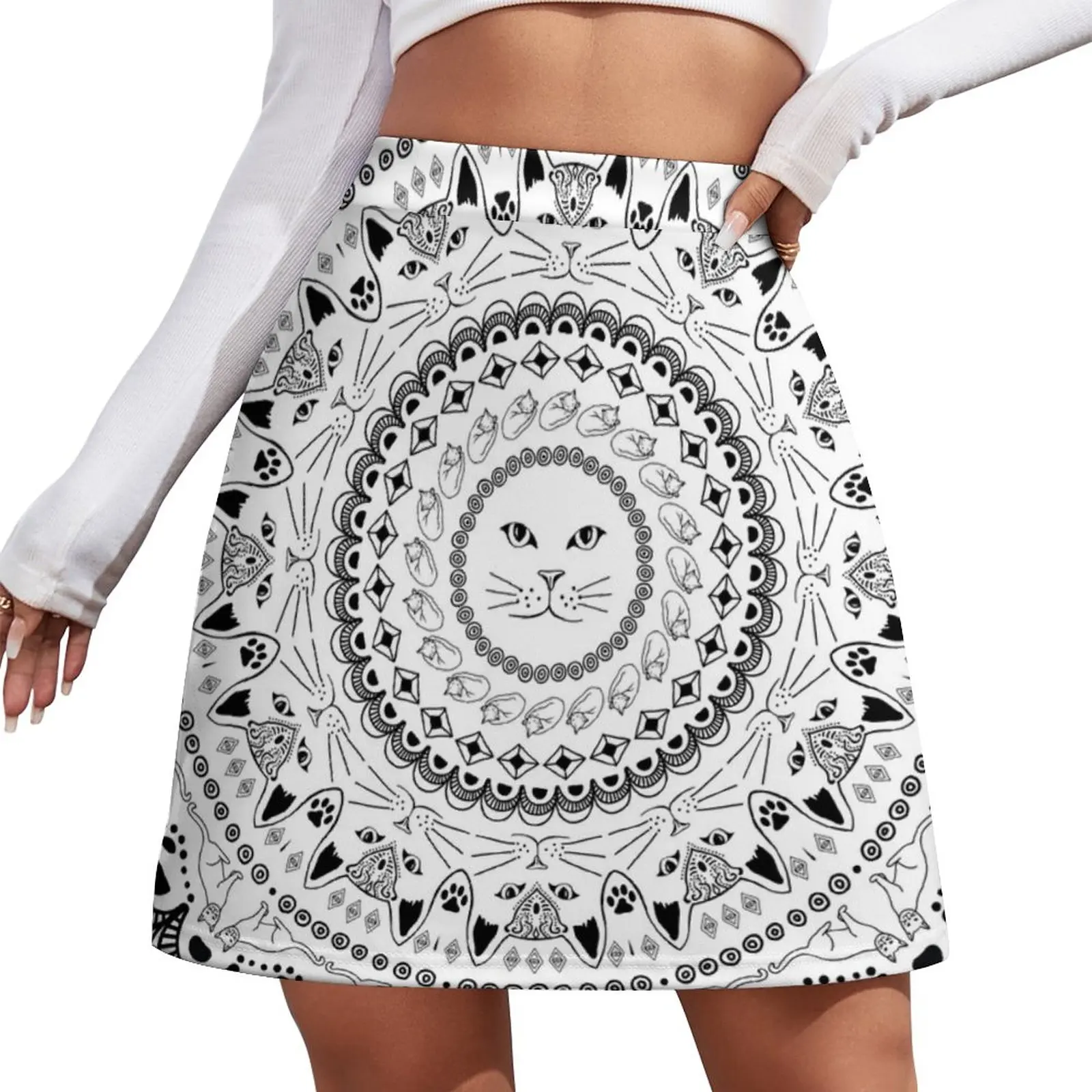 Kitty Cat Mandala Mini Skirt mini skirt chic and elegant woman skirt elegant skirts for women korean style