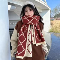 Double-Sided Scarf Reversible Knitted Plaid Scarf Winter Scarf Plaid For Winter Outdoor Neck Warmer