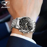 ساعة رجالية JSDUN 8985، ساعة عمل أنيقة من الفولاذ، مزودة بوظيفة عرض التاريخ والكرونوغراف، تتميز بوظيفة عرض أطوار القمر، مقاومة للماء، وإضاءة خلفية، تعمل بنظام كوارتز أصلي. JSDUN 8985 Men Watch Business Steel Date Chronograph Top Luxury Moonphase Waterproof Luminous Men's Original Quartz Watch 3