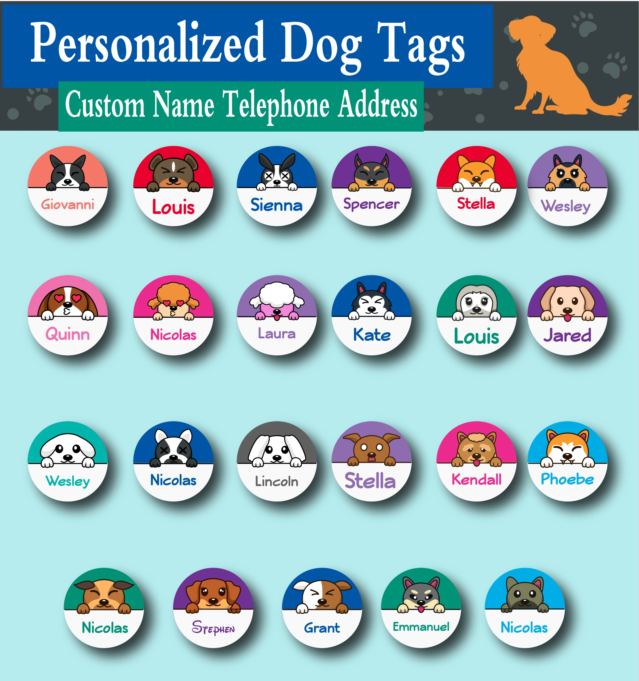 

Personalized Dog Tags Uv Inkjet Printing Custom Name Address Telephone Toys for Dogs Collar Teddy Pet Items