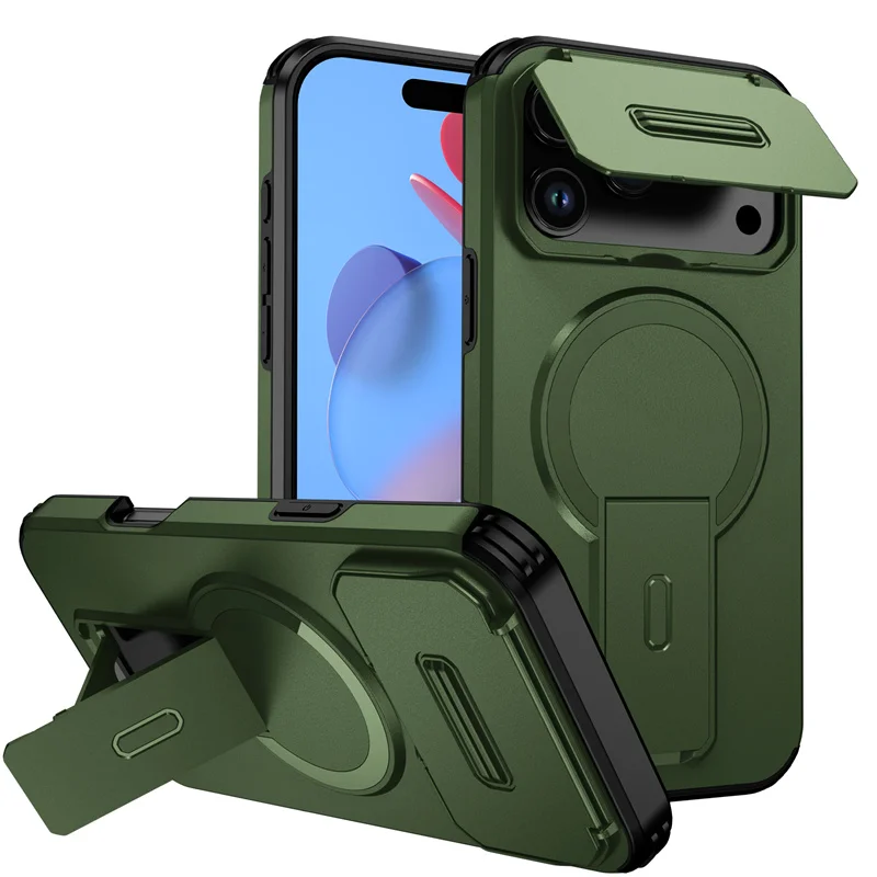 Armor  Case with Slide Camera Lens Protector and Wireless Charging Compatibility