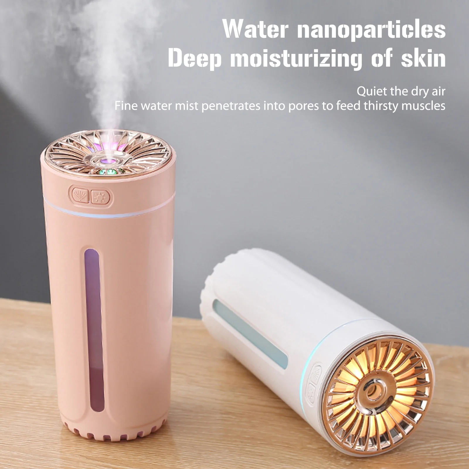 USB 가습기 조명 및 스프레이 모드 자동차 아로마 디퓨저 다채로운 야간 조명 30db 무음 300ml 용량 가정용 자동차 사무실용