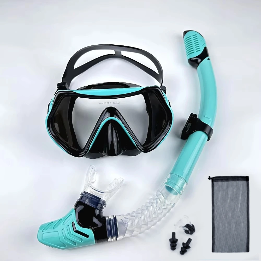 Single Lens Snorkeling Set Adult Snorkel Mask Breathing Tube Nose Clip Soft Skirt Scuba Gear