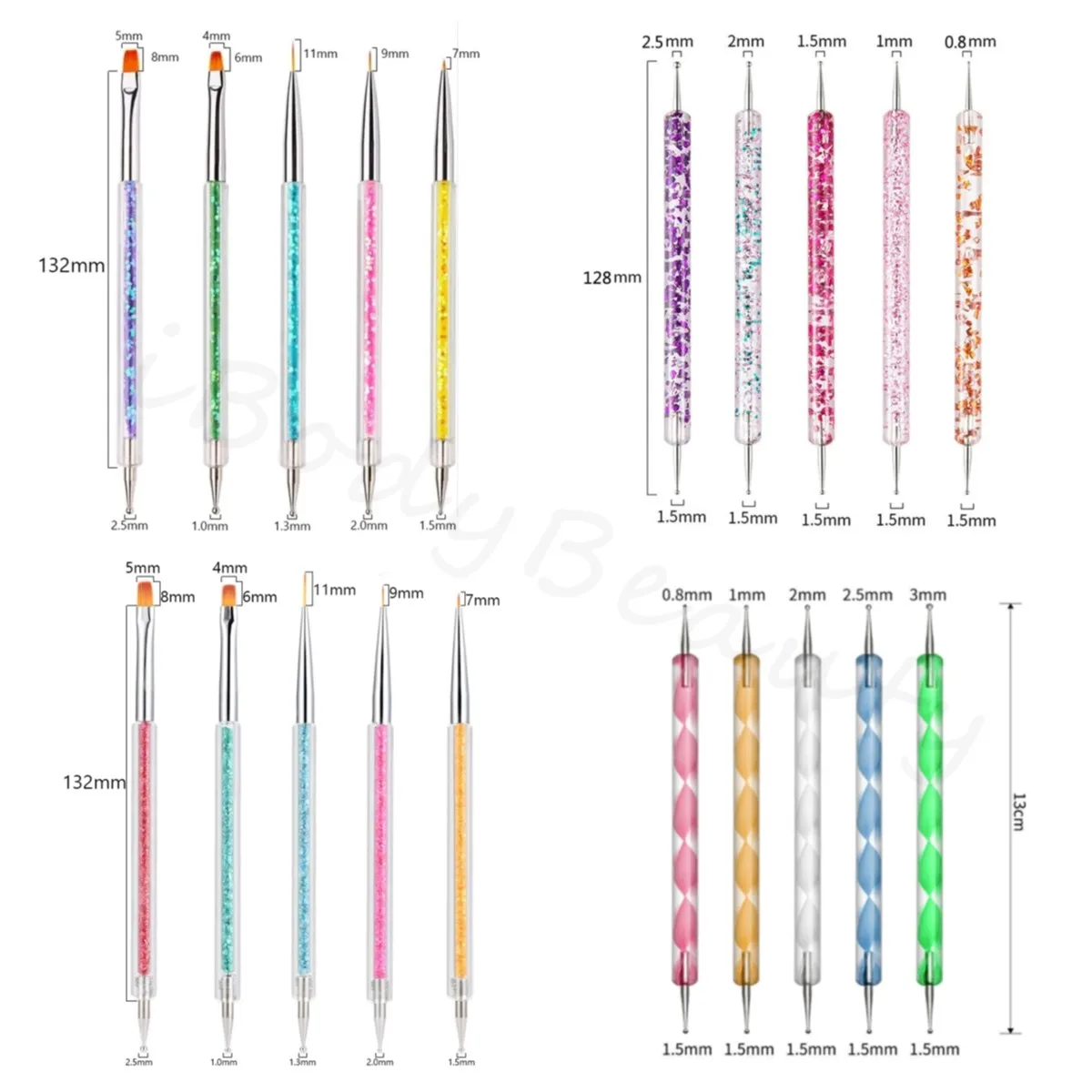 

5PCS/Set New Dual-Ended Nail Art Dotting Pen With Rhinestones Handle Gel Liner Flower Pattern Drawing Painting Brush Tool Kits