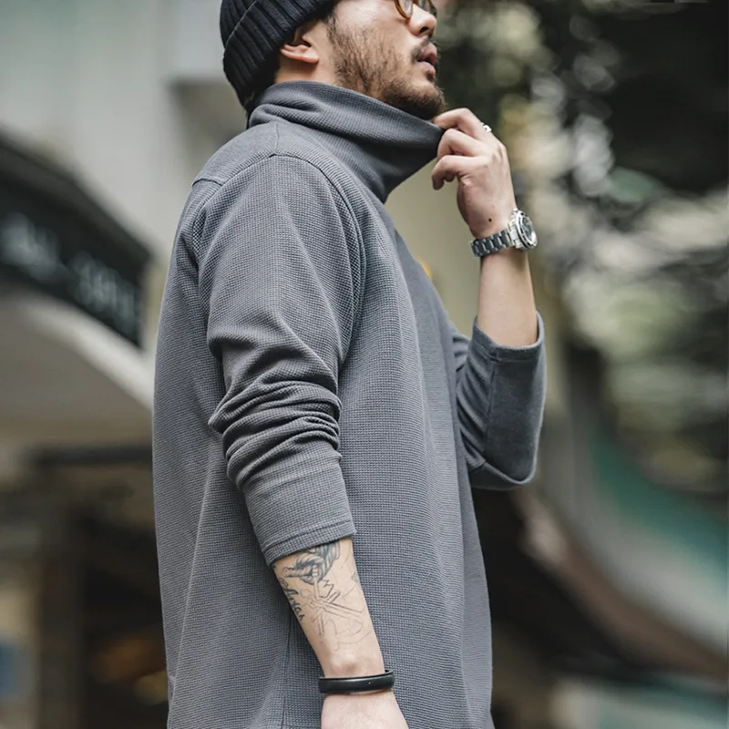 Maden Casual Grigio Lavorato A Maglia Maglioni Dolcevita Vintage Da Uomo 310G Collo Alto Waffle Pullover Basic Fashion Black Warm Jumper