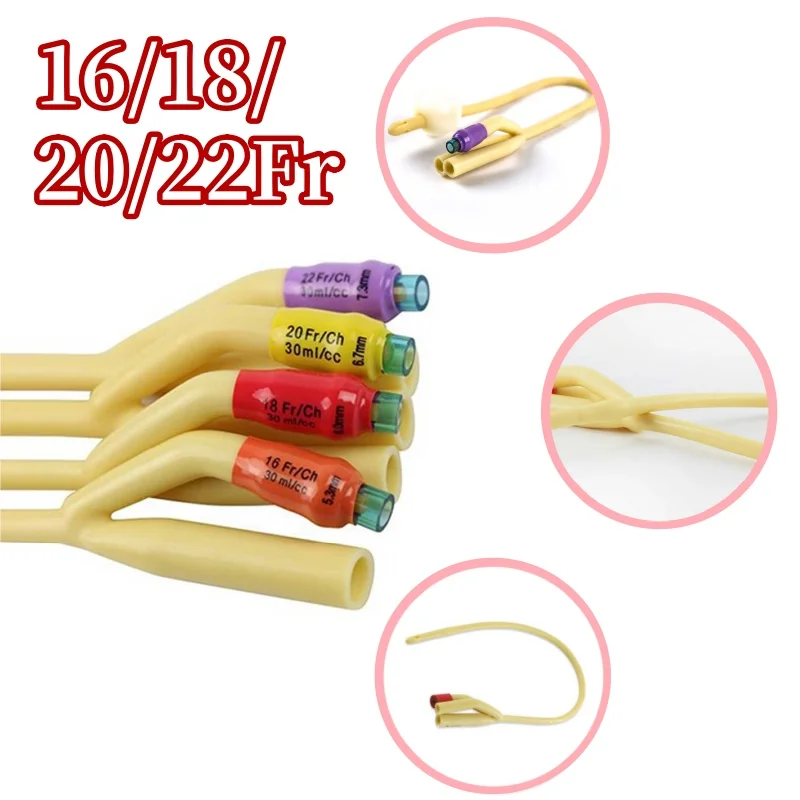 1x 3Way Medical Balloon Latex Foley Catheter Silicone Coating Urine Tube Male Foley Inserted Tube Urine Catheter with Soft Valve