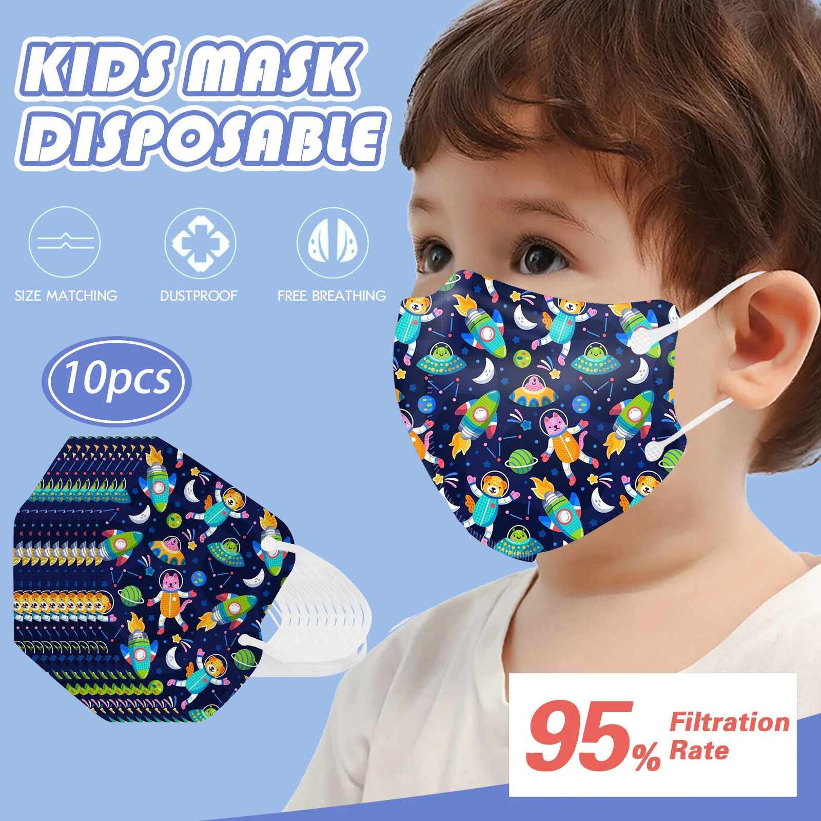 5-Layer Astronaut Series Printed Face Masks For Children Daily Protective Breathable Face Mask Outdoor Dust-Proof face mask