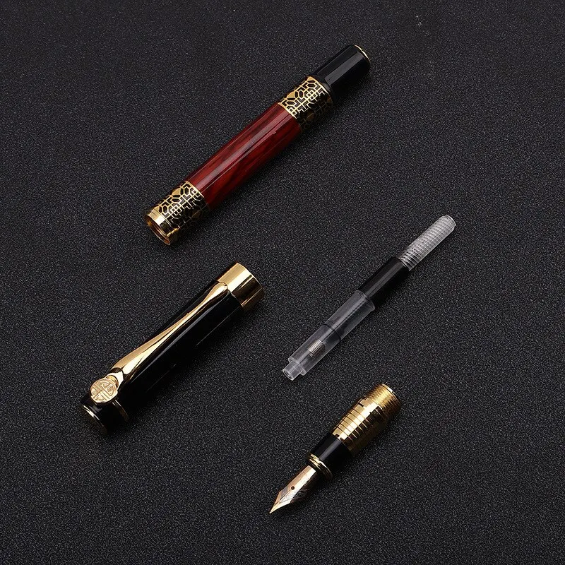 Wood Grain Signature Pen Golden Carving Mahogany Student Office Supplies Fountain Pen New Ink Pen Daily Signature Pe